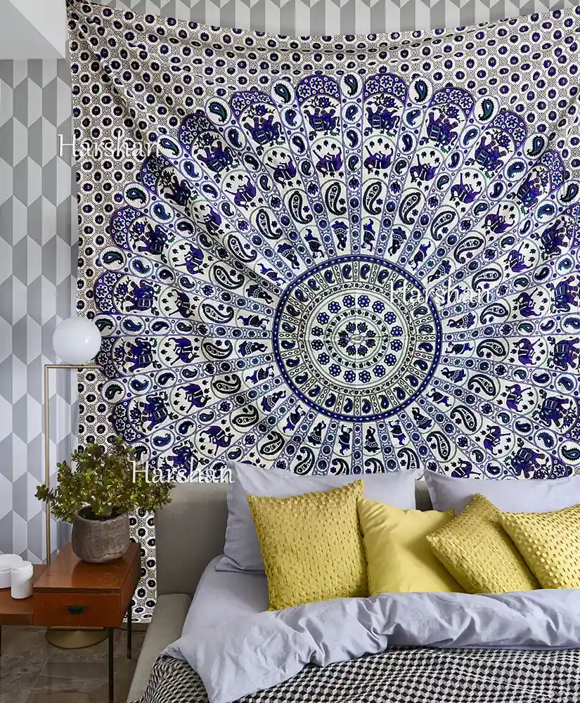 Bedspread Bohemian Hippie Graspbag Tapestry - Mandala Queen Throw Elephant
